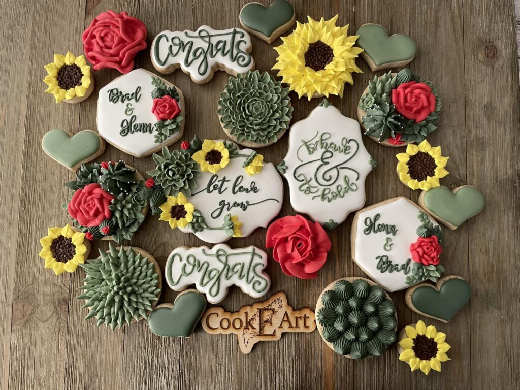 Succulent cookies decorated