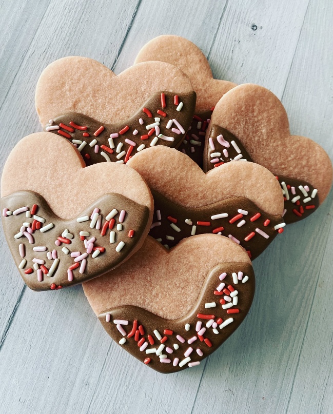 Chocolate dipped Valentine's cookies